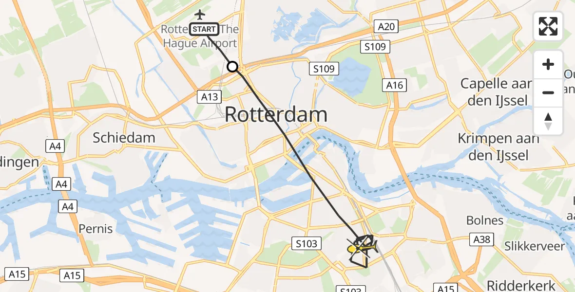 Routekaart van de vlucht: Lifeliner 2 naar Rotterdam