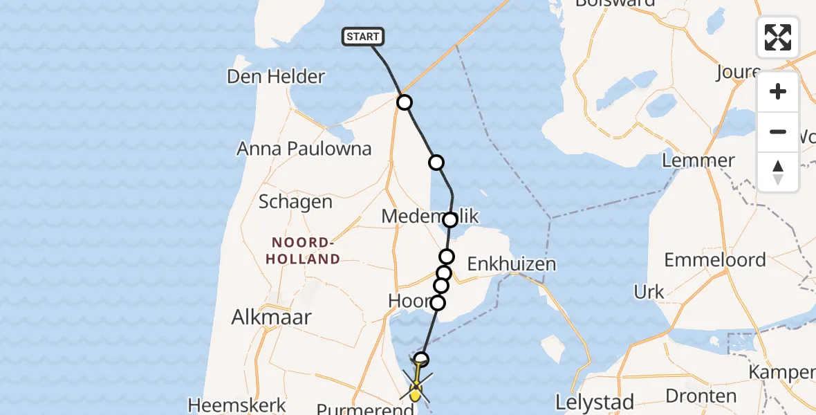 Routekaart van de vlucht: Politiehelikopter naar Warder
