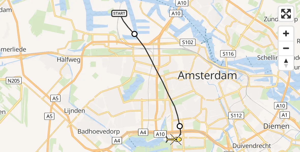 Routekaart van de vlucht: Lifeliner 1 naar VU Medisch Centrum Amsterdam