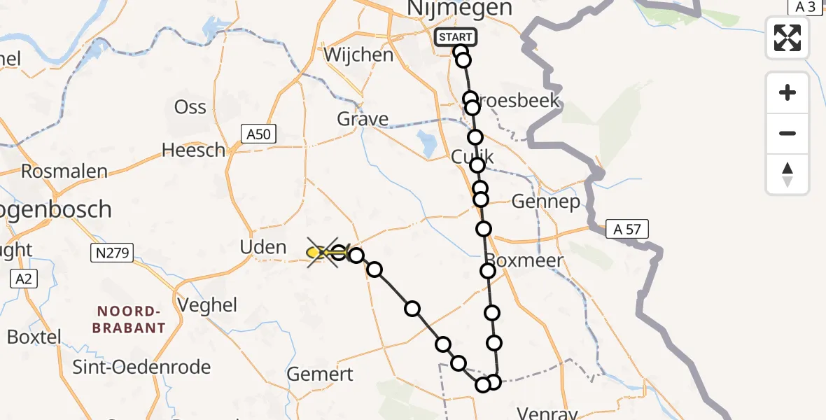 Routekaart van de vlucht: Lifeliner 3 naar Vliegbasis Volkel