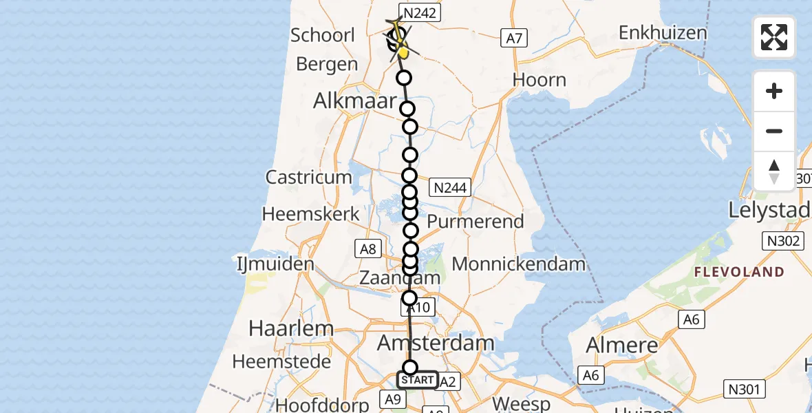 Routekaart van de vlucht: Lifeliner 1 naar Heerhugowaard