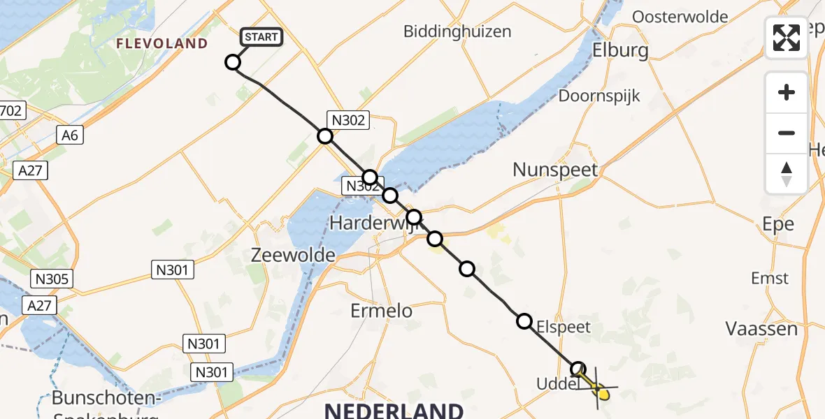 Routekaart van de vlucht: Lifeliner 2 naar Uddel