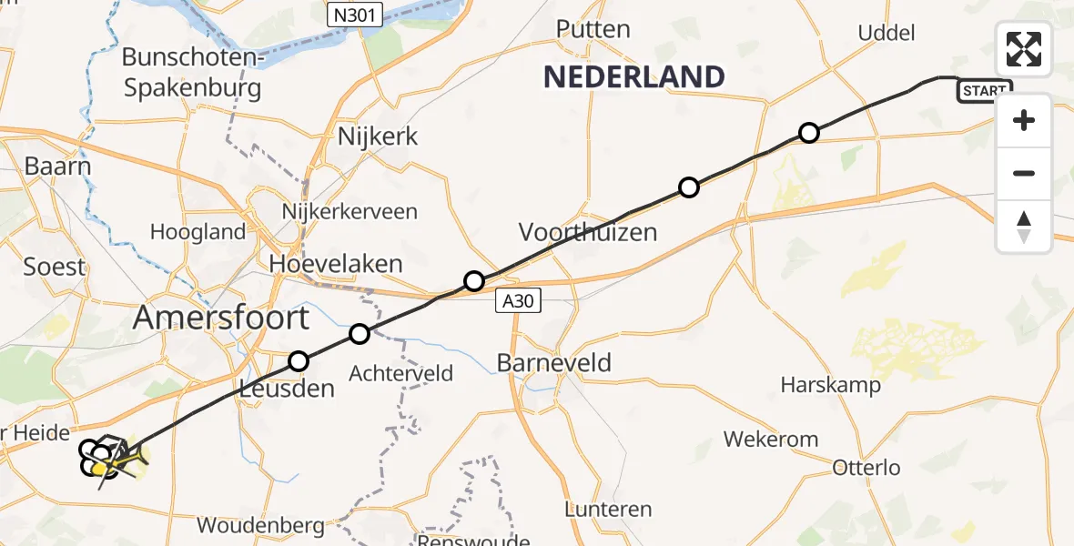 Routekaart van de vlucht: Traumaheli naar Leusden