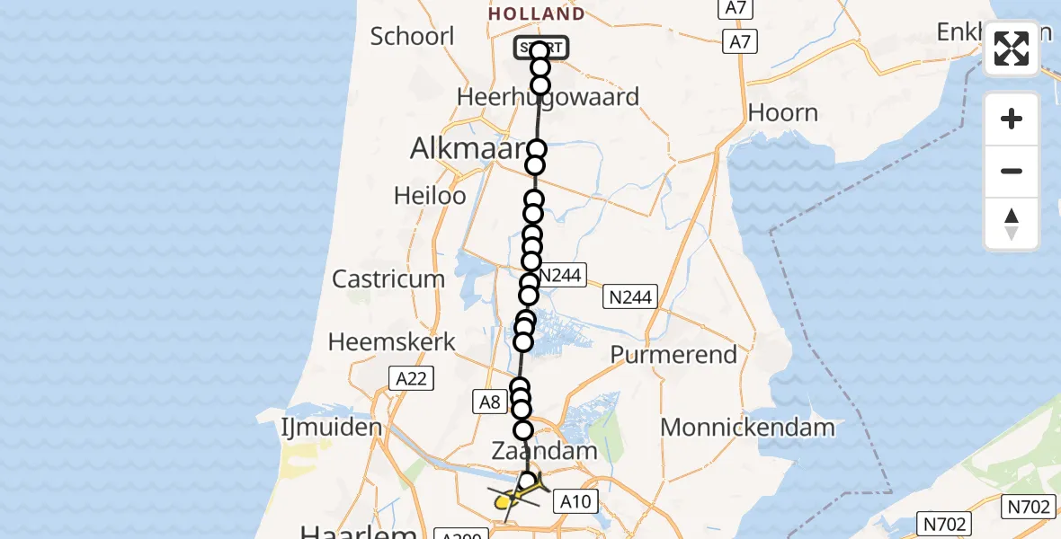 Routekaart van de vlucht: Lifeliner 1 naar Amsterdam Heliport