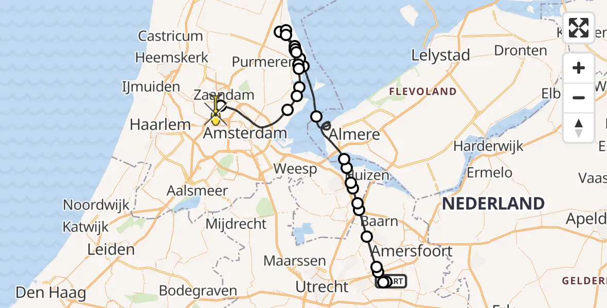 Routekaart van de vlucht: Traumaheli naar Amsterdam Heliport