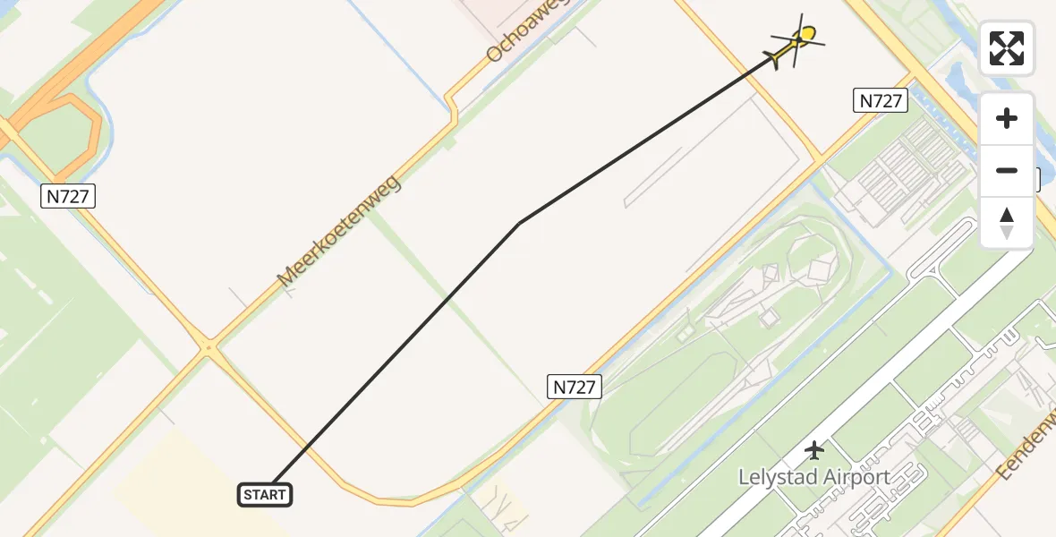 Routekaart van de vlucht: Ambulancehelikopter naar Lelystad Airport