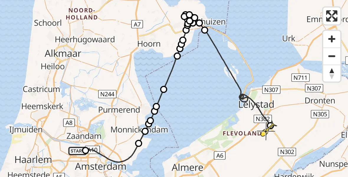 Routekaart van de vlucht: Traumaheli naar Lelystad Airport