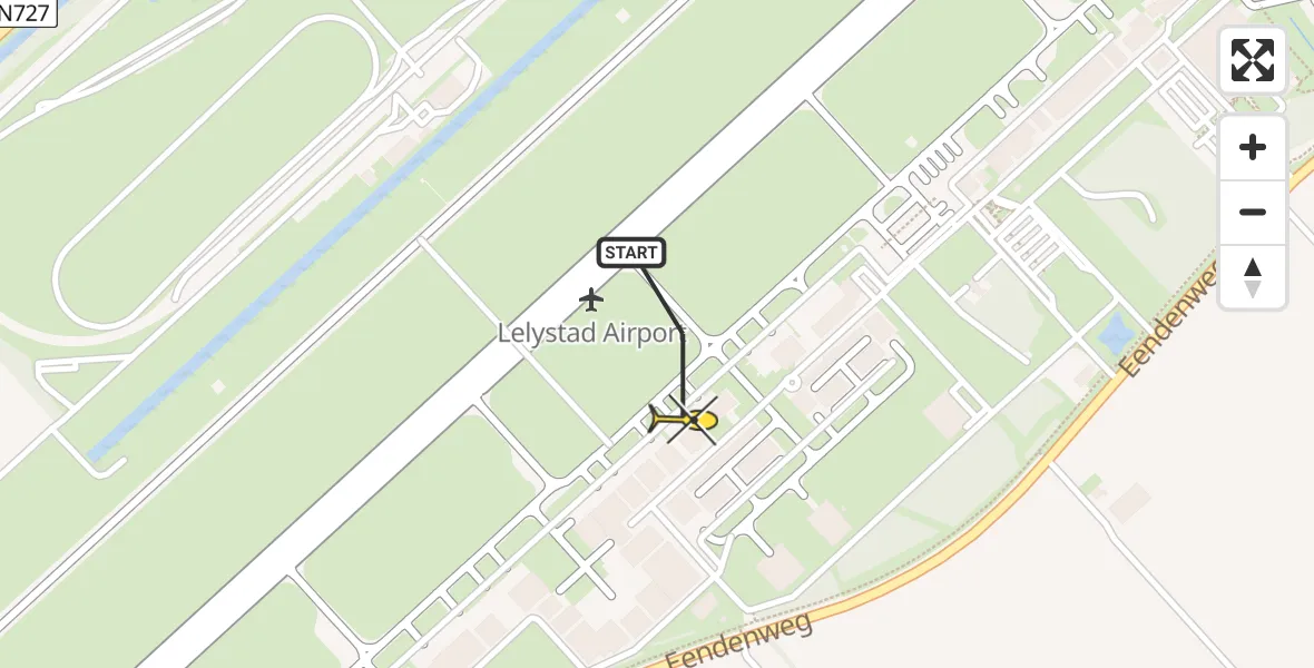 Vluchtroute Traumahelikopter van Lelystad Airport naar Lelystad Airport