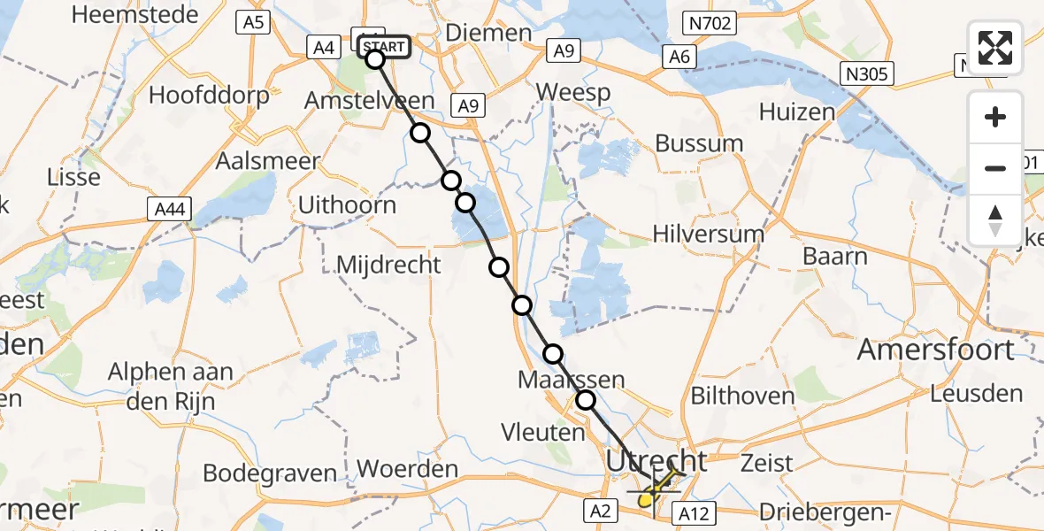 Routekaart van de vlucht: Lifeliner 1 naar Utrecht