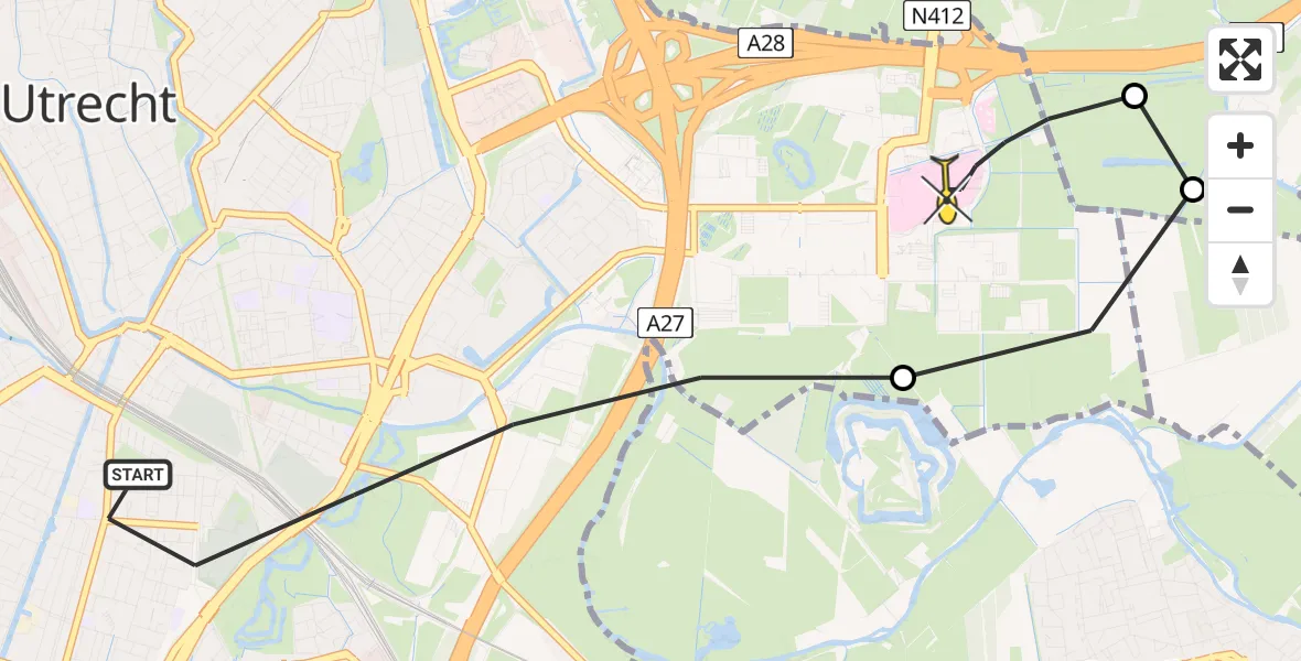 Routekaart van de vlucht: Lifeliner 1 naar Universitair Medisch Centrum Utrecht