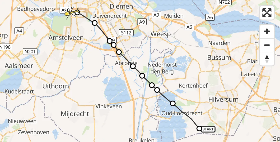 Routekaart van de vlucht: Lifeliner 1 naar VU Medisch Centrum Amsterdam