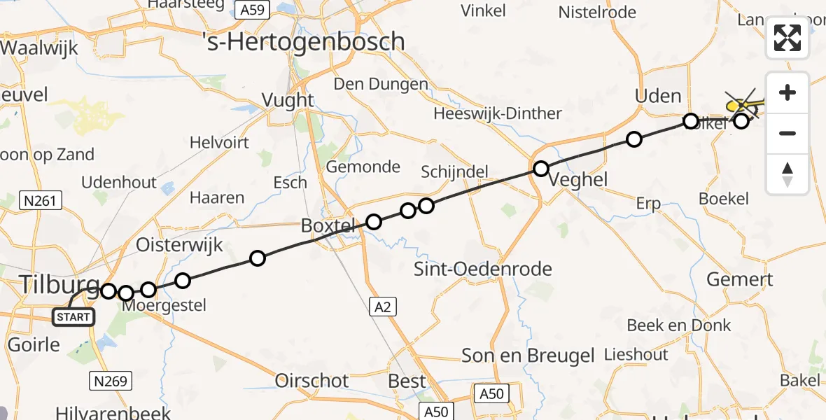 Routekaart van de vlucht: Lifeliner 3 naar Vliegbasis Volkel