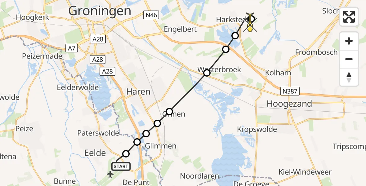 Routekaart van de vlucht: Lifeliner 4 naar Scharmer