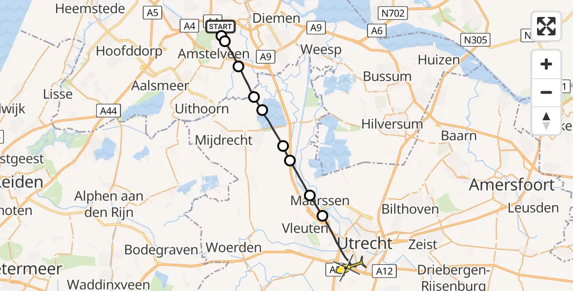 Routekaart van de vlucht: Lifeliner 1 naar Utrecht