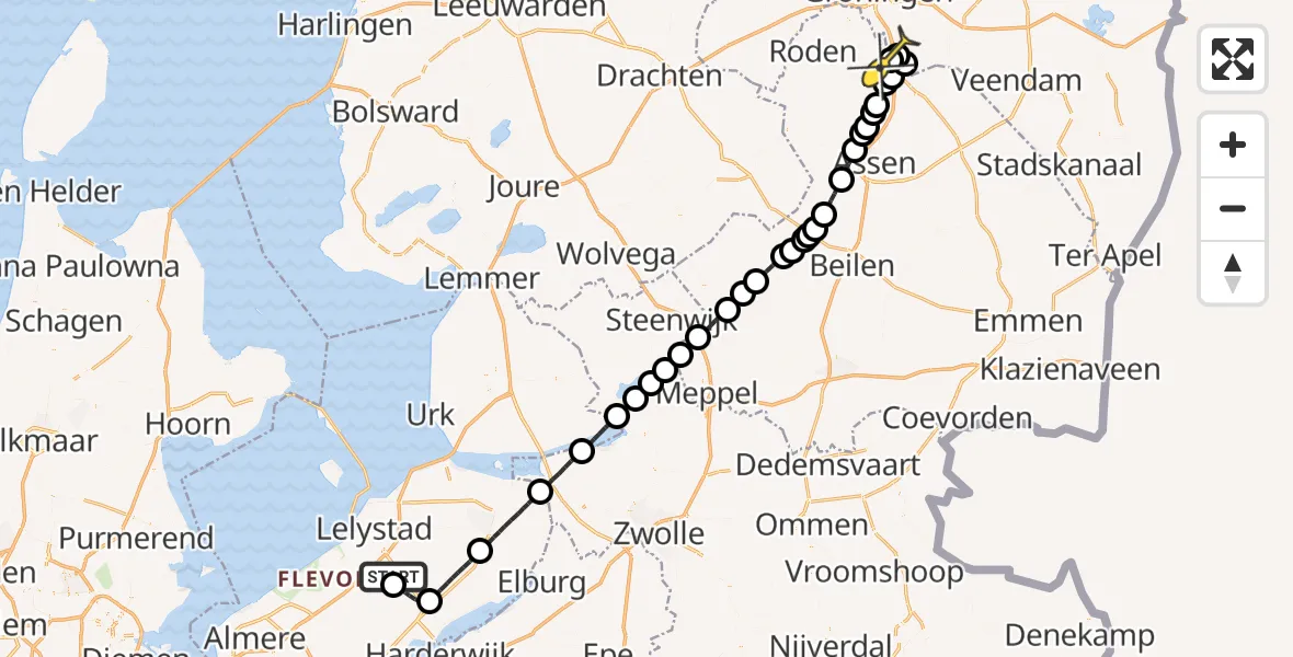 Routekaart van de vlucht: Traumaheli naar Groningen Airport Eelde