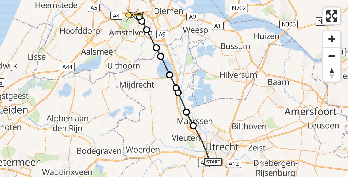 Routekaart van de vlucht: Lifeliner 1 naar VU Medisch Centrum Amsterdam