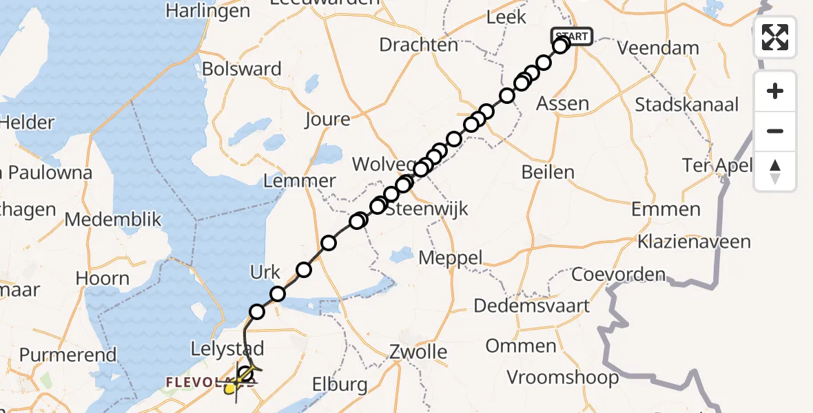 Routekaart van de vlucht: Traumaheli naar Lelystad Airport