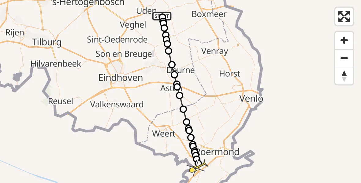 Routekaart van de vlucht: Lifeliner 3 naar Maasbracht