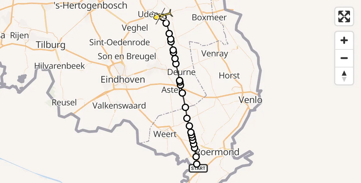 Routekaart van de vlucht: Lifeliner 3 naar Vliegbasis Volkel