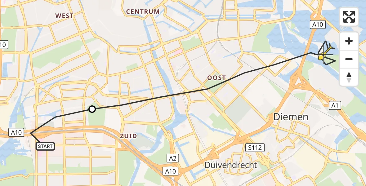 Routekaart van de vlucht: Lifeliner 1 naar Amsterdam