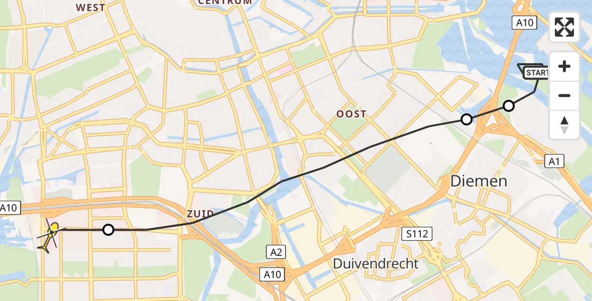 Routekaart van de vlucht: Lifeliner 1 naar VU Medisch Centrum Amsterdam