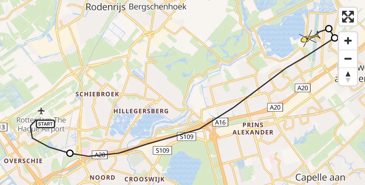 Routekaart van de vlucht: Lifeliner 2 naar Rotterdam