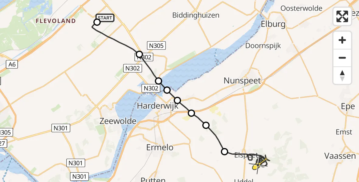 Routekaart van de vlucht: Traumaheli naar Elspeet