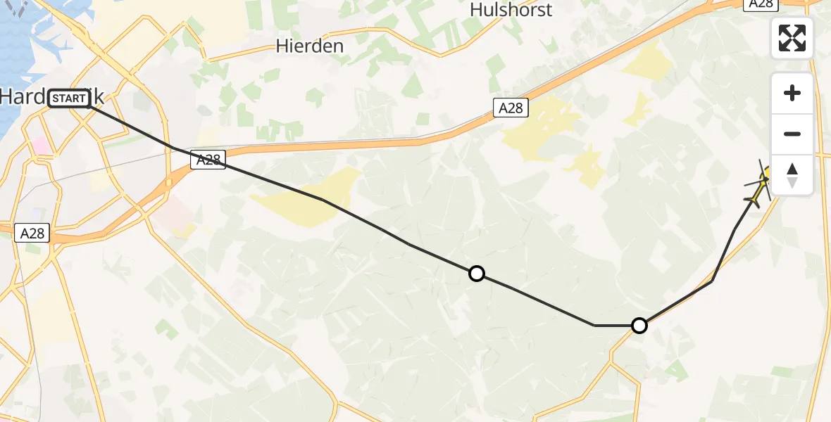 Routekaart van de vlucht: Ambulancehelikopter naar Vierhouten