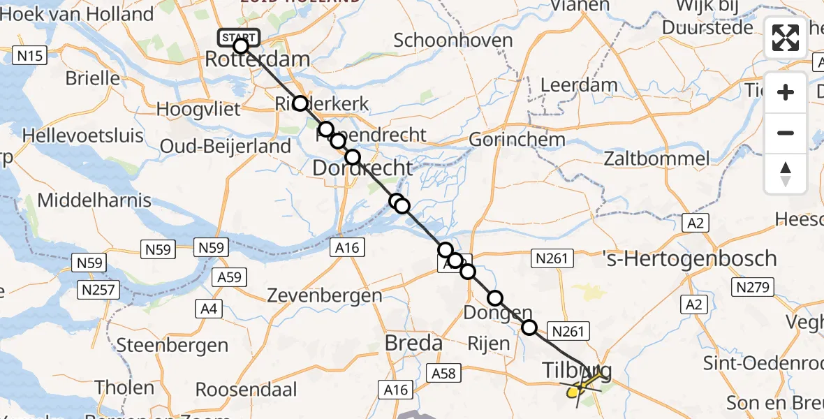 Routekaart van de vlucht: Lifeliner 2 naar Tilburg