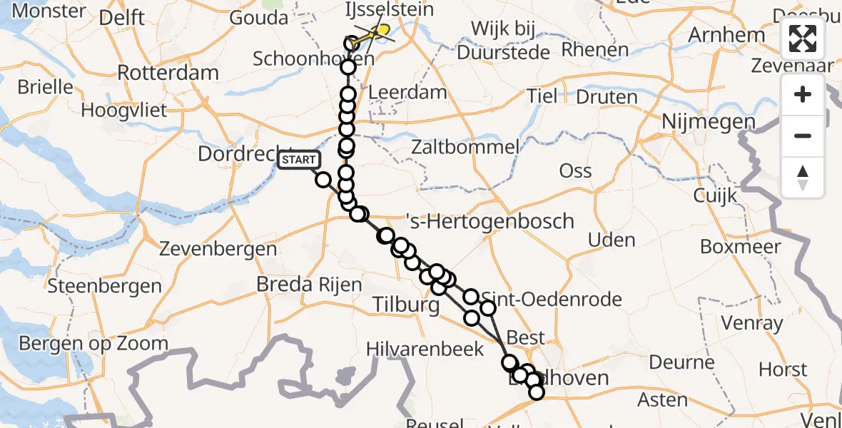 Routekaart van de vlucht: Politieheli naar Lopik