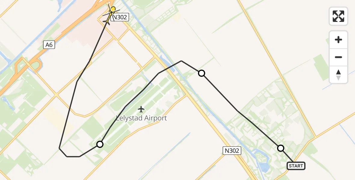 Routekaart van de vlucht: Ambulancehelikopter naar Lelystad