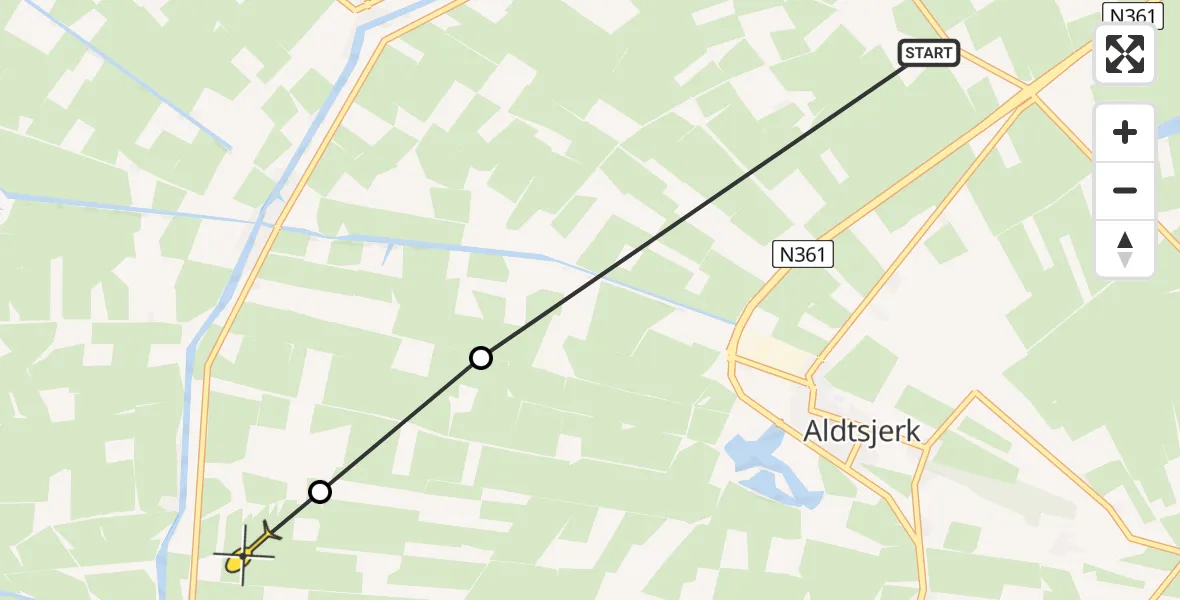 Routekaart van de vlucht: Ambulancehelikopter naar Wyns