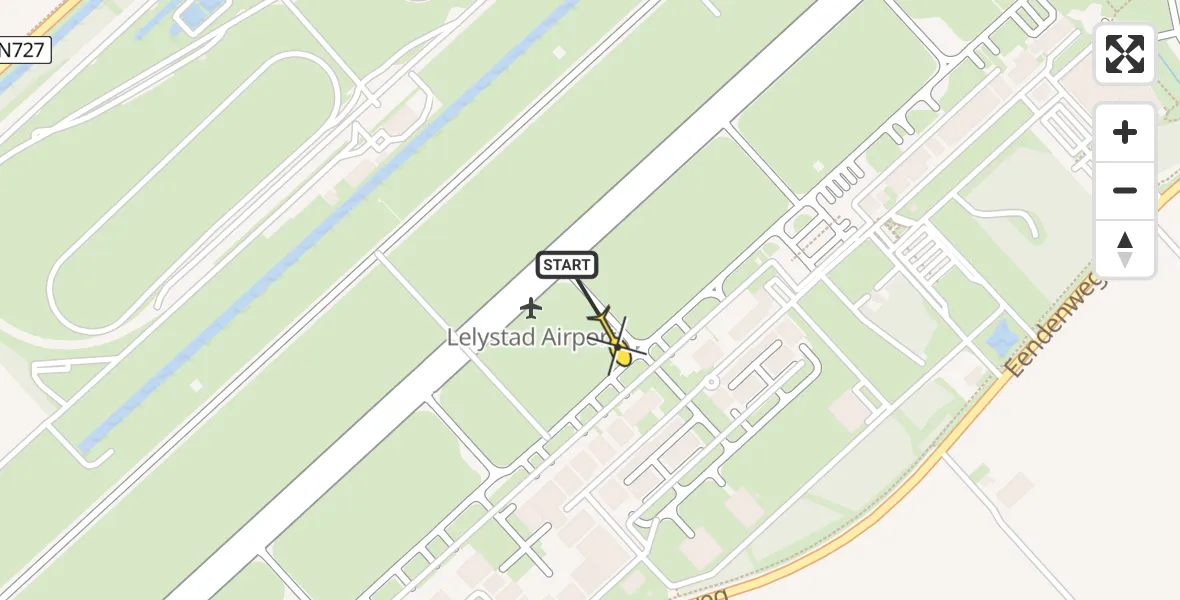 Vluchtroute Traumahelikopter van Lelystad Airport naar Lelystad Airport