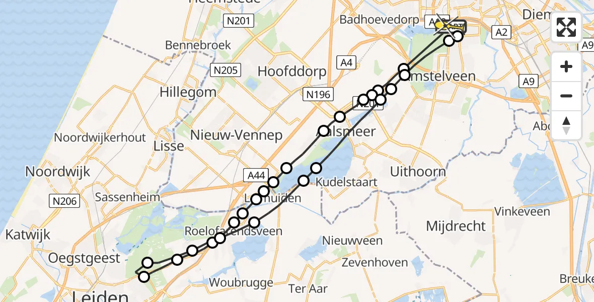 Routekaart van de vlucht: Lifeliner 1 naar VU Medisch Centrum Amsterdam
