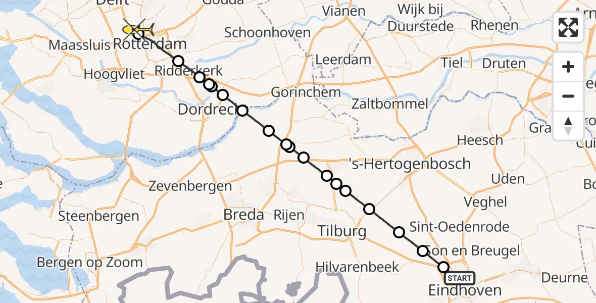 Routekaart van de vlucht: Lifeliner 2 naar Rotterdam The Hague Airport