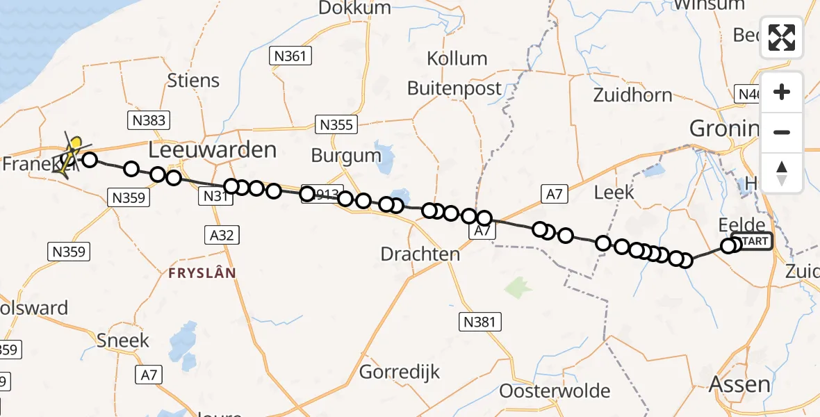 Routekaart van de vlucht: Lifeliner 4 naar Schalsum
