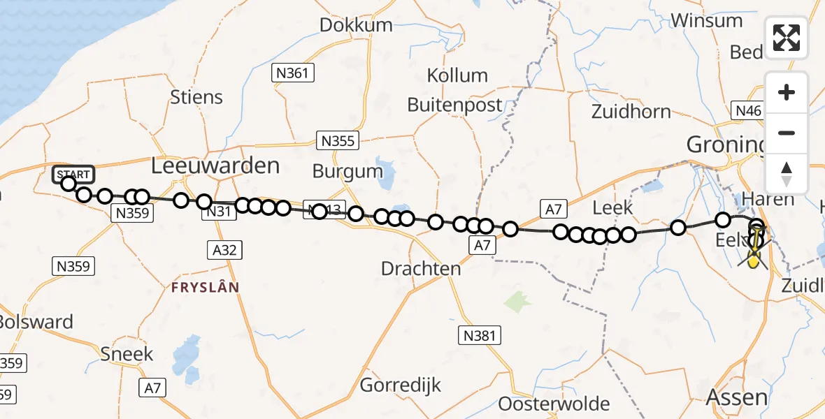 Routekaart van de vlucht: Lifeliner 4 naar Groningen Airport Eelde