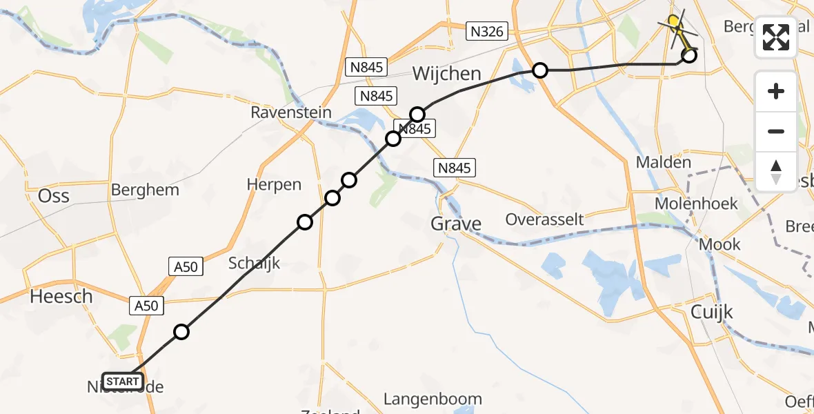 Routekaart van de vlucht: Lifeliner 3 naar Radboud Universitair Medisch Centrum