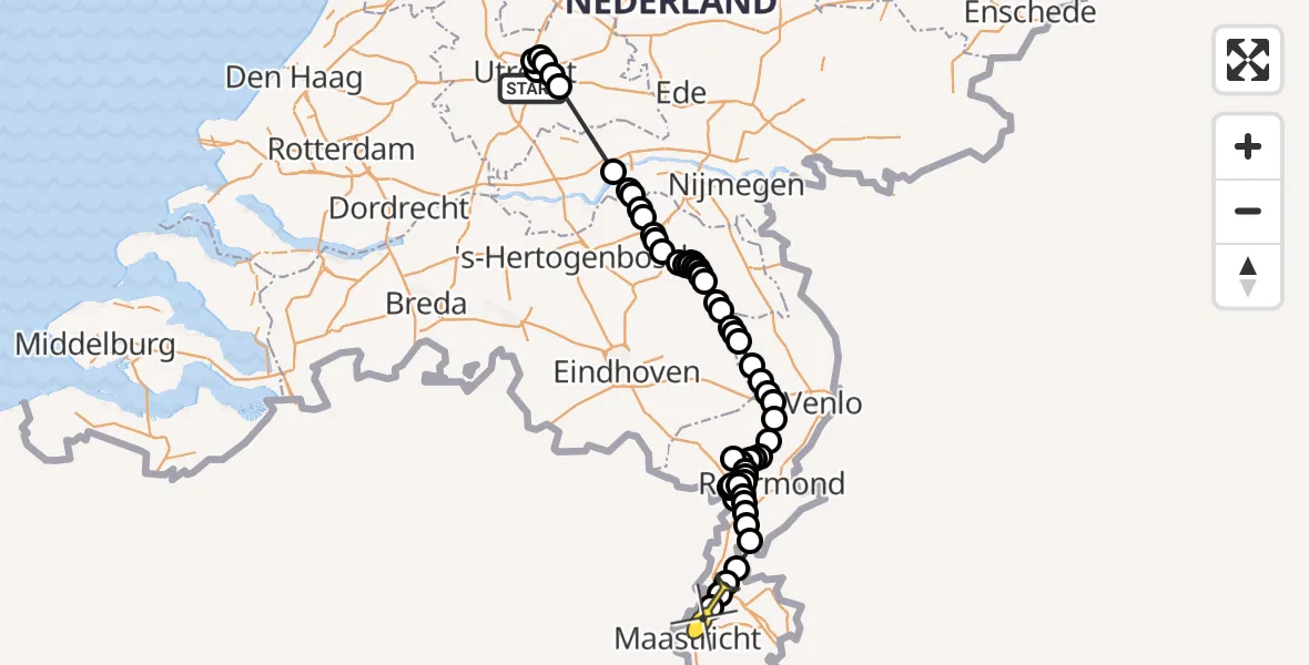 Routekaart van de vlucht: Politieheli naar Maastricht Aachen Airport