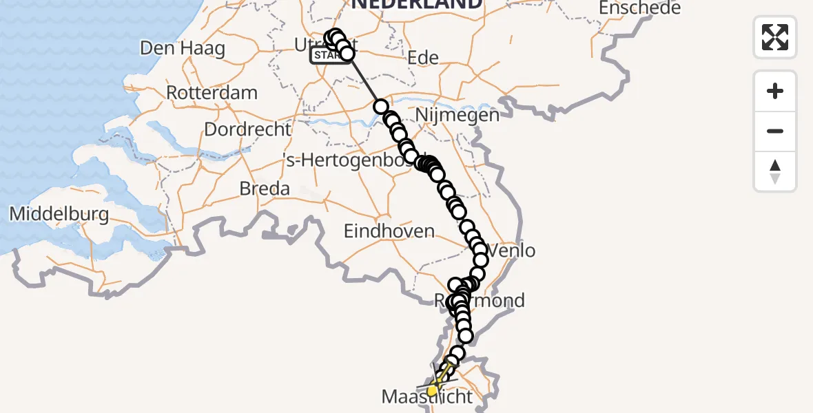 Routekaart van de vlucht: Politiehelikopter naar Maastricht Aachen Airport