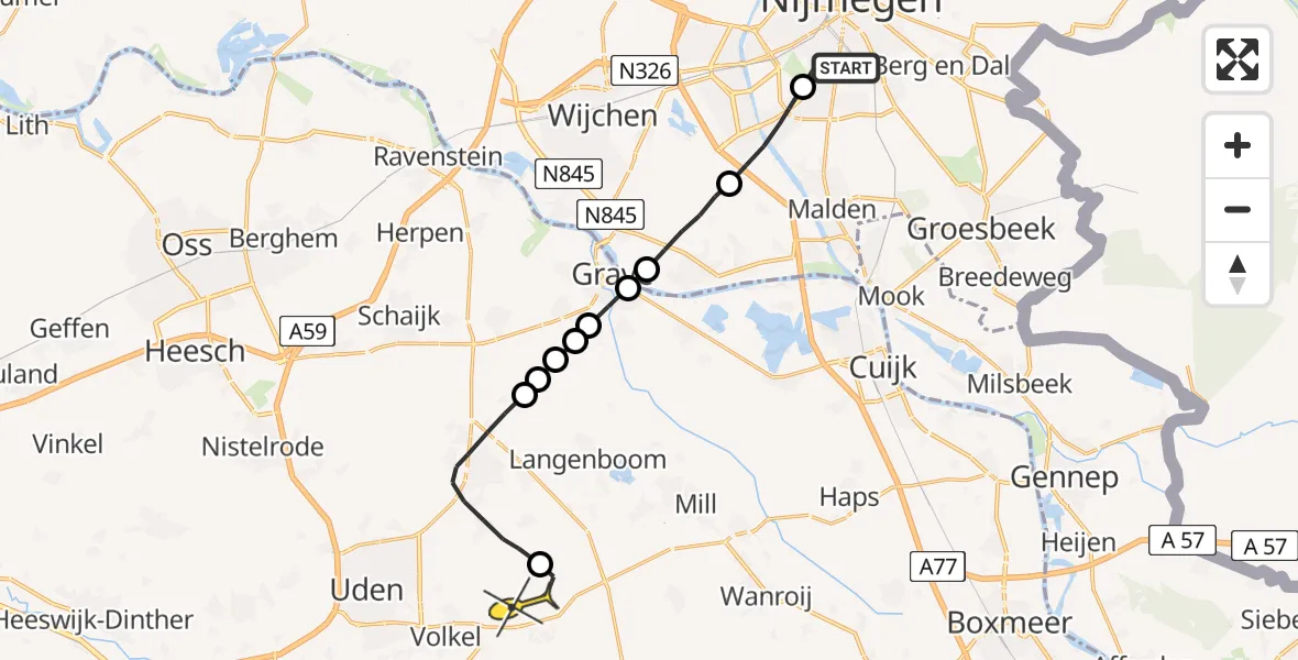 Routekaart van de vlucht: Lifeliner 3 naar Vliegbasis Volkel