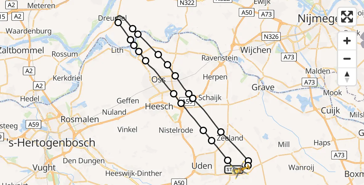 Vluchtroute Traumahelikopter Vliegbasis Volkel - Vliegbasis Volkel, 06 oktober 2022, 11:51