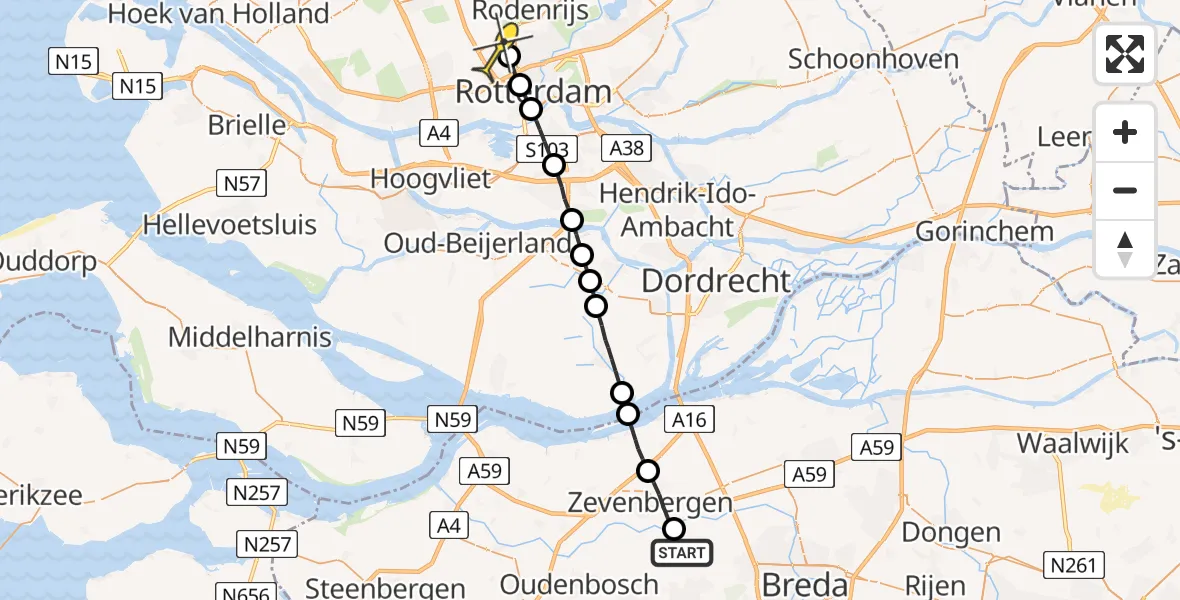 Routekaart van de vlucht: Lifeliner 2 naar Rotterdam The Hague Airport