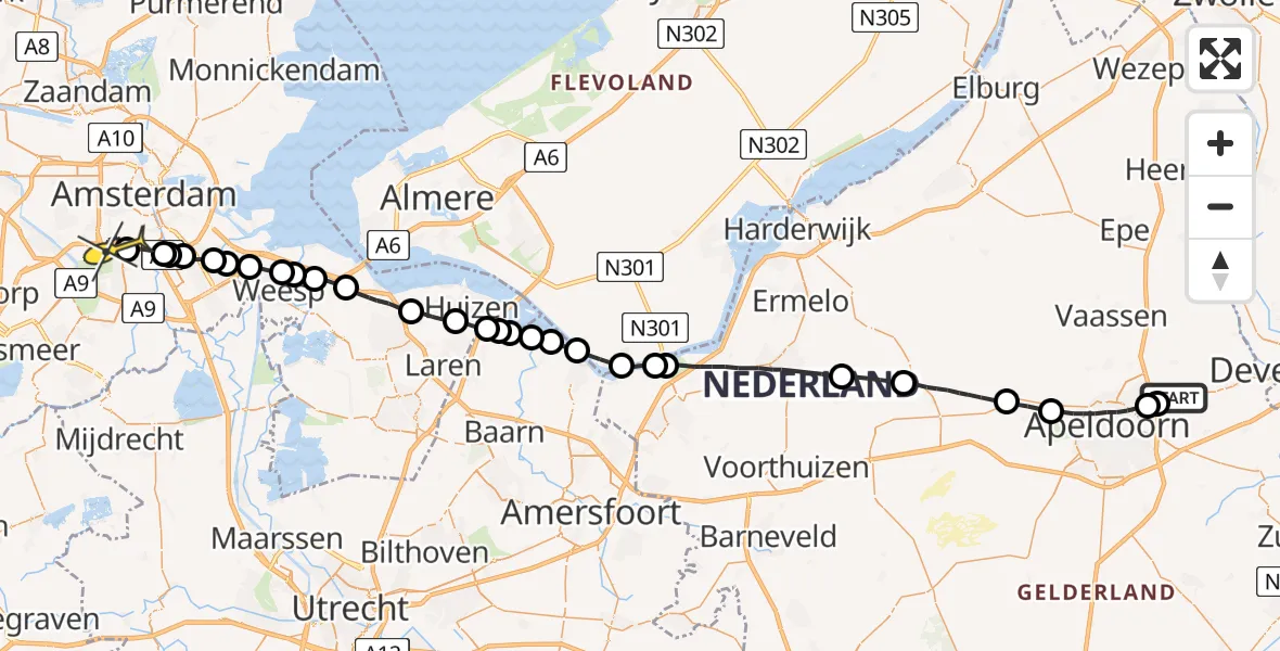 Routekaart van de vlucht: Lifeliner 1 naar VU Medisch Centrum Amsterdam