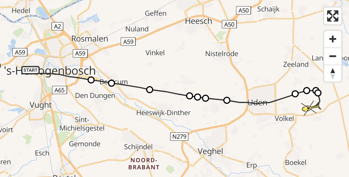 Routekaart van de vlucht: Lifeliner 3 naar Vliegbasis Volkel