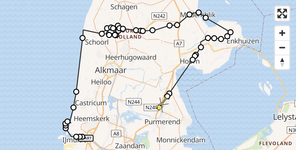 Routekaart van de vlucht: Politieheli naar Zuidoostbeemster