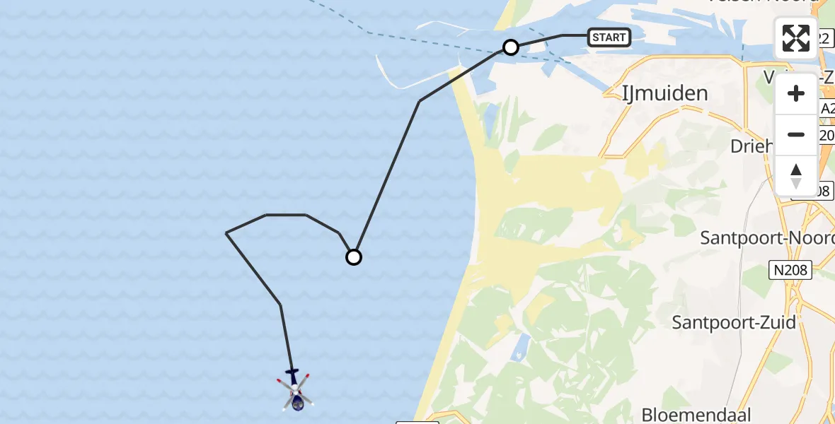 Vluchtroute Politiehelikopter IJmuiden Heliport - , 06 oktober 2022, 14:46