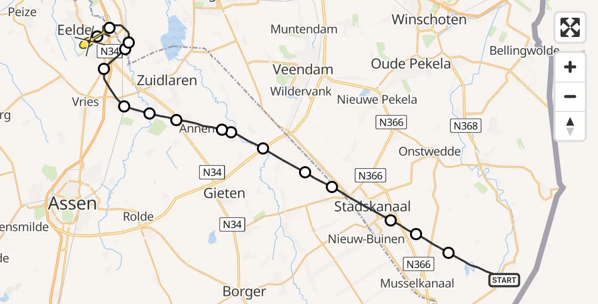 Routekaart van de vlucht: Lifeliner 4 naar Groningen Airport Eelde