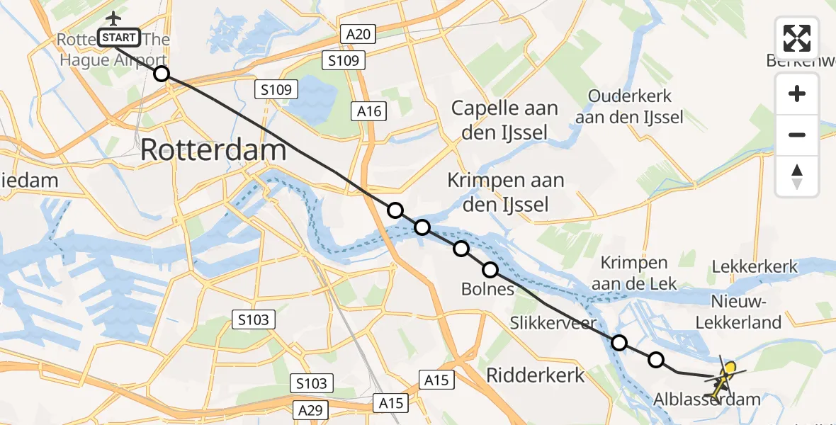 Routekaart van de vlucht: Lifeliner 2 naar Alblasserdam