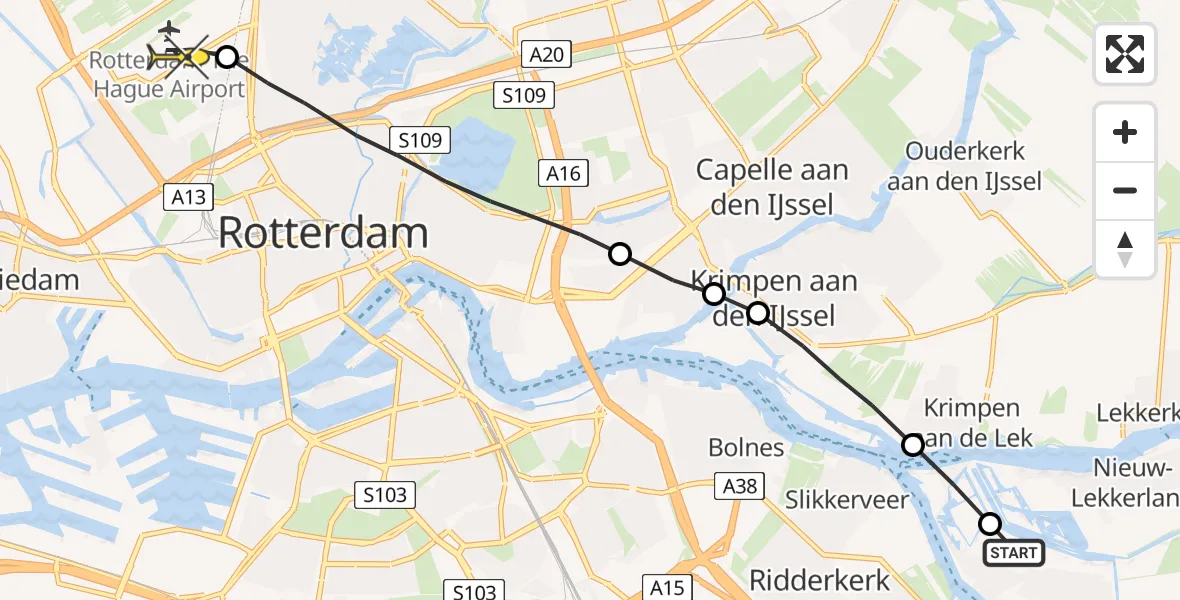 Routekaart van de vlucht: Lifeliner 2 naar Rotterdam The Hague Airport